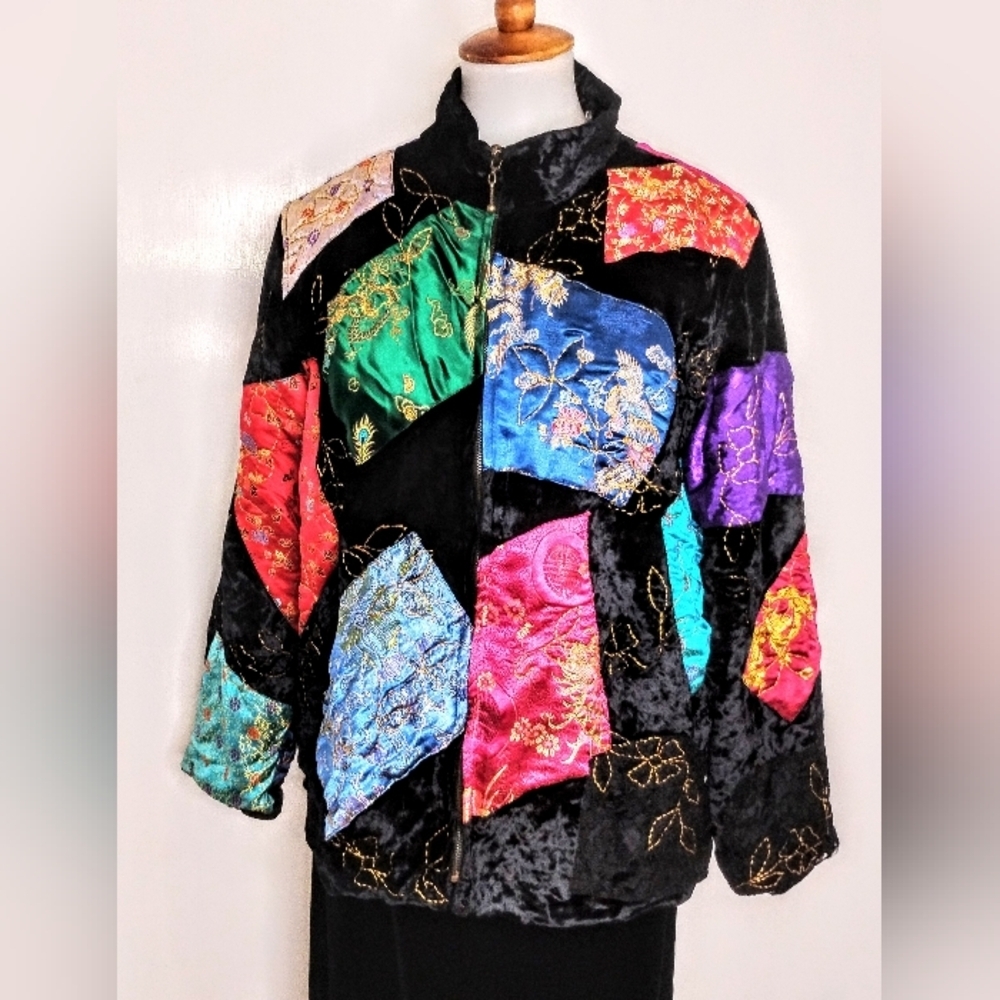Asian Inspired Patchwork Velvet Jacket - image 2
